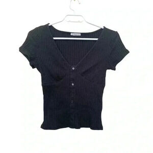 Timing  Ribbed & Fitted Black Lightweight Top, Size Small